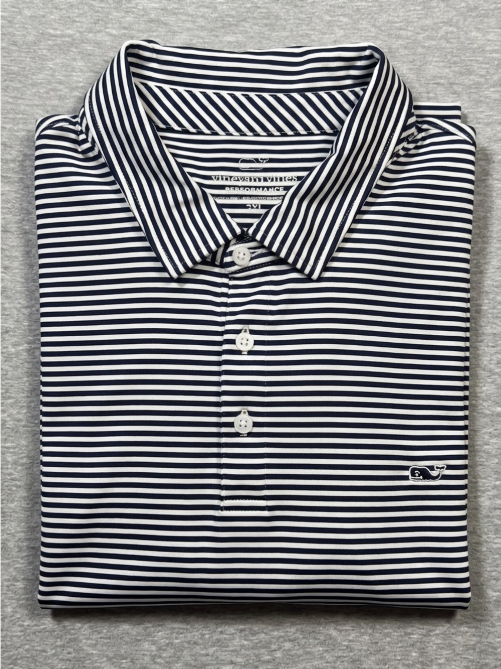 Vineyard Vines Polo Men Size 2XL Performance Shirt Navy/white Striped Preppy